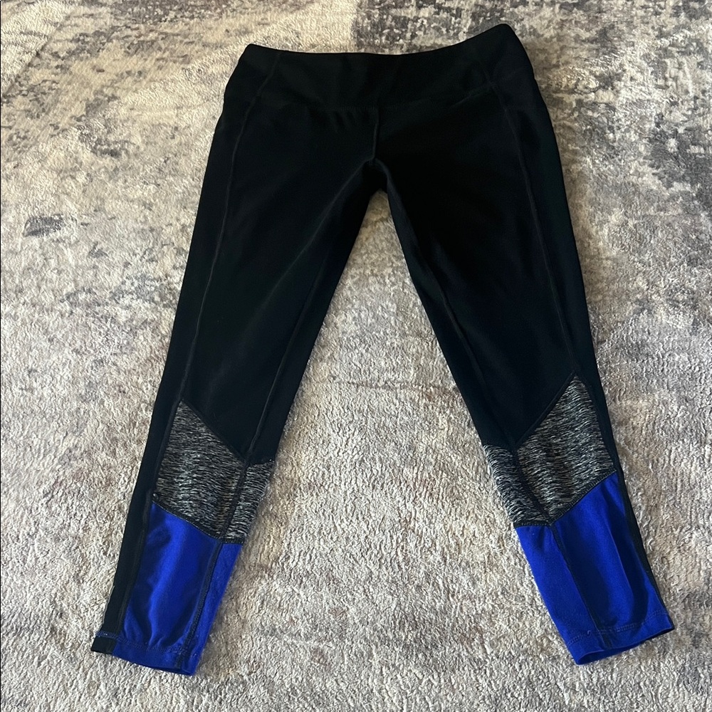 Tangerine Black Leggings with Blue and Gray Panels